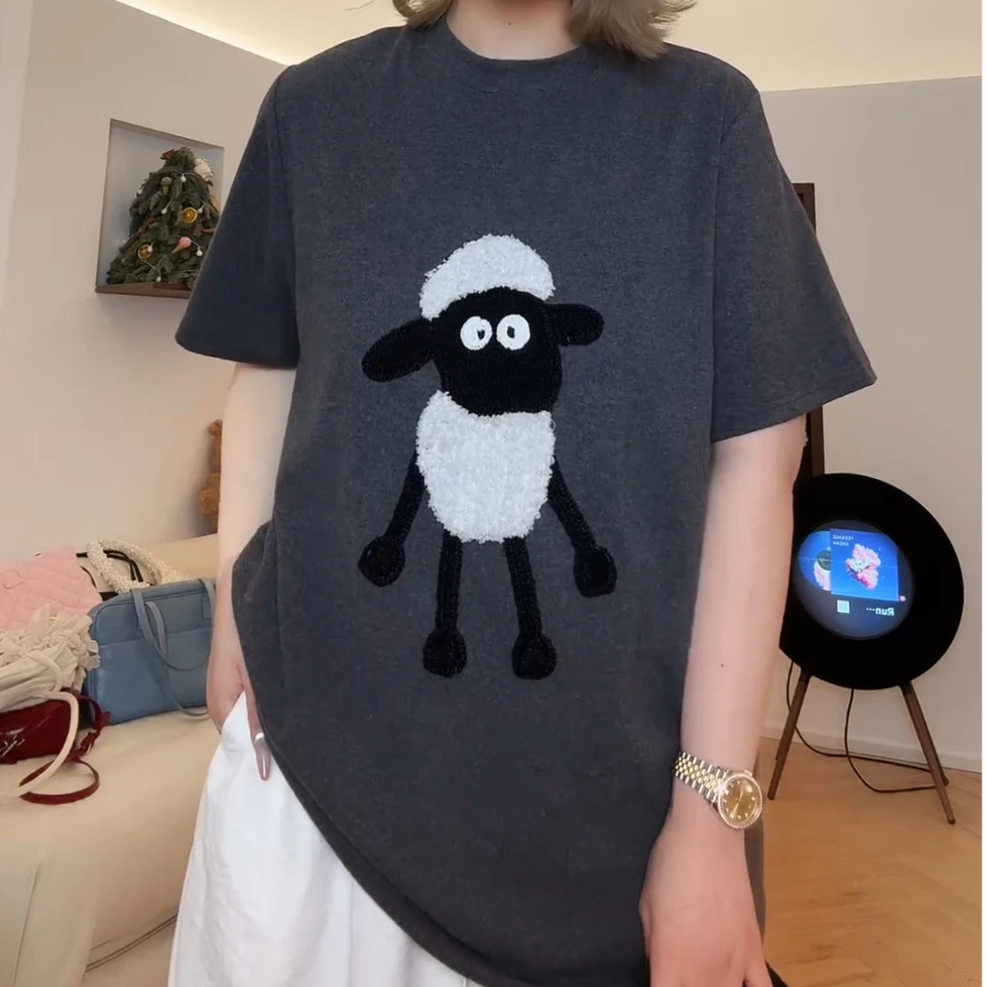 2025新款单色圆领宽松立体卡通短袖T恤LK2501508