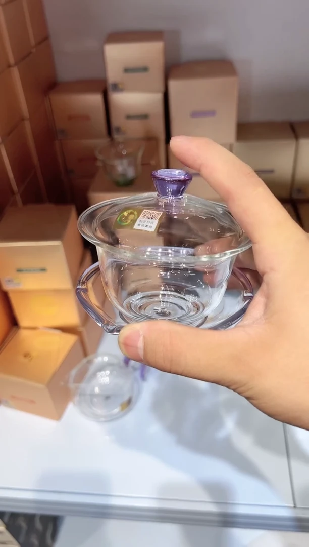 禾器禅语盖碗浅紫色