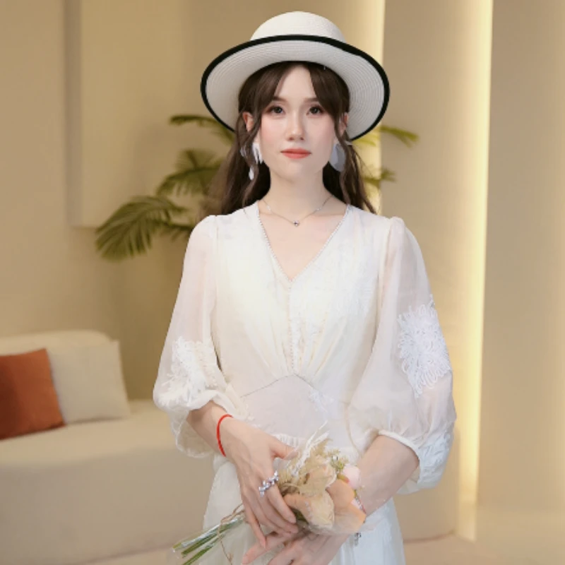 李李李显瘦公主中袖夏季法式甜美洋气温柔连衣裙