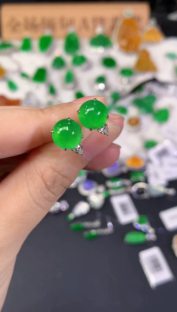 18K金镶嵌翡翠耳饰家***喵Q355|55000