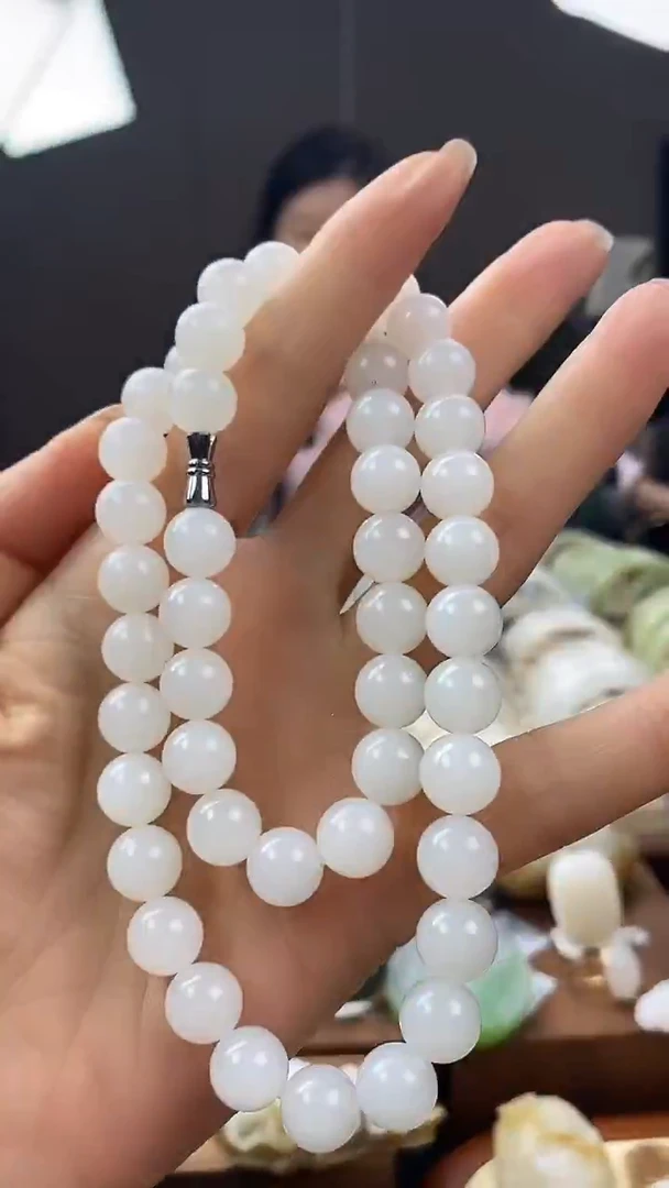项链未镶嵌和田玉（白玉）10mm妈妈链女神链