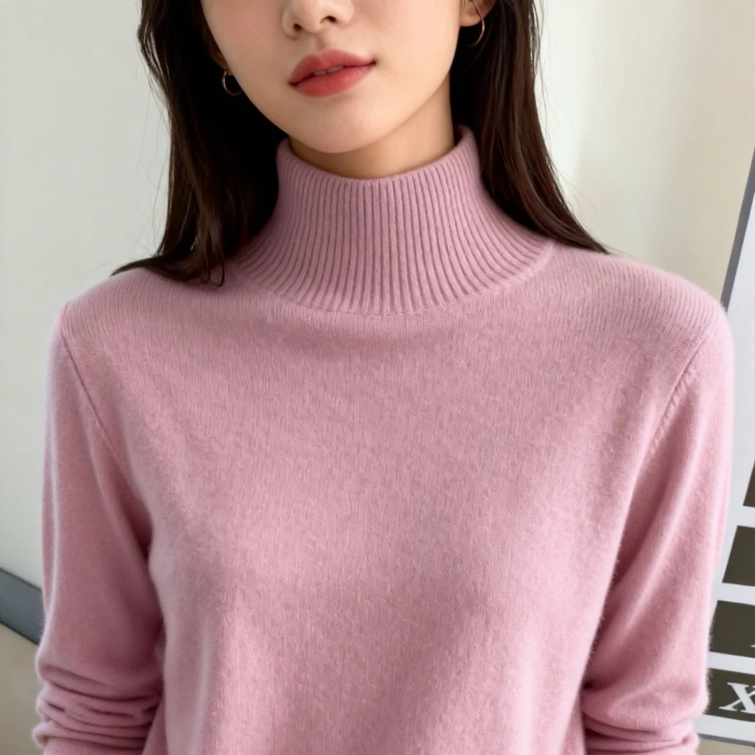 【100%山羊绒】秋冬半高领针织上衣女修身休闲羊绒打底衫CTM0036