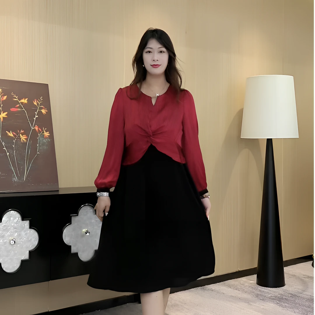 2025秋季大码新款女装气质裙显瘦洋气宽松中长款时尚连衣裙ZB6205