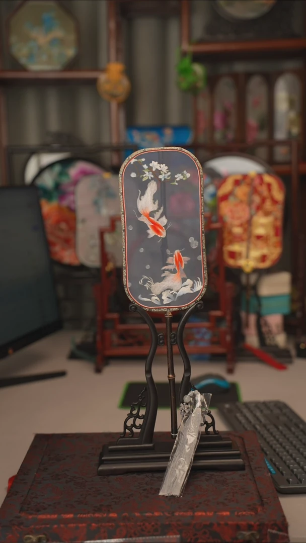 扇子团扇 绣花双面非遗