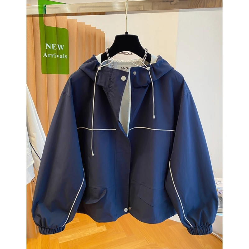 高级感工装连帽风衣外套女春秋装2025新款宽松休闲冲锋衣夹克上衣