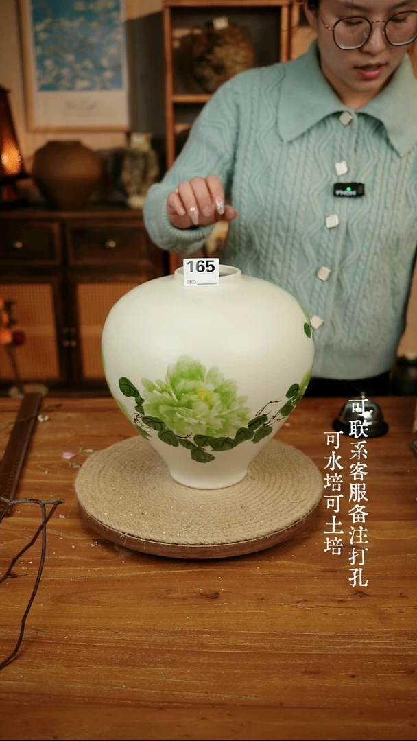 摆件165绿色手绘大肚瓶