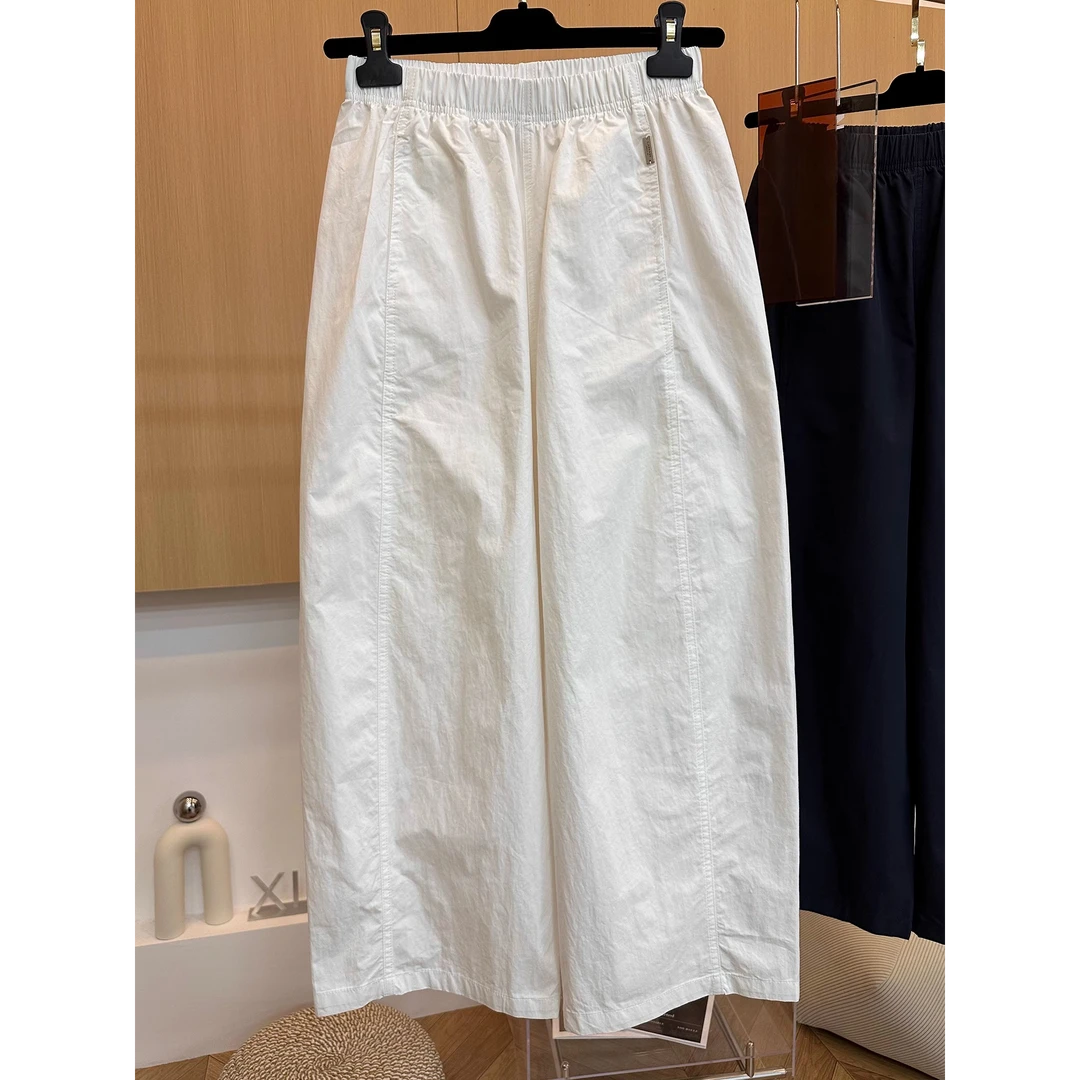 质感绝绝子！简约松紧休闲裤女高腰显瘦宽松直筒阔腿裤百搭九分裤