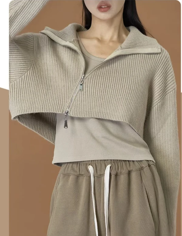 【小丽吖】法式假两件拼色设计感针织开衫女2024秋冬气质显瘦小个子