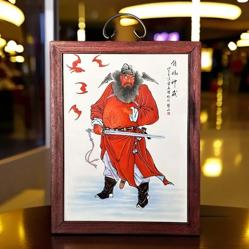 景德镇瓷板画钟馗手工粉彩陶瓷实木边框37*29cm