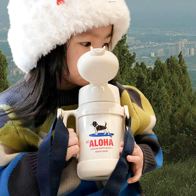 haleiwa儿童保温杯宝宝吸管杯幼儿园316不锈钢防呛水杯子进口水壶