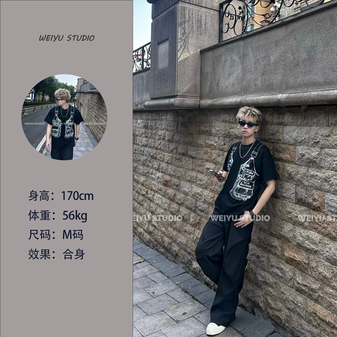 『尾屿衣栈』小众设计感手绘马甲短袖T恤男女夏季休闲百搭情侣上衣