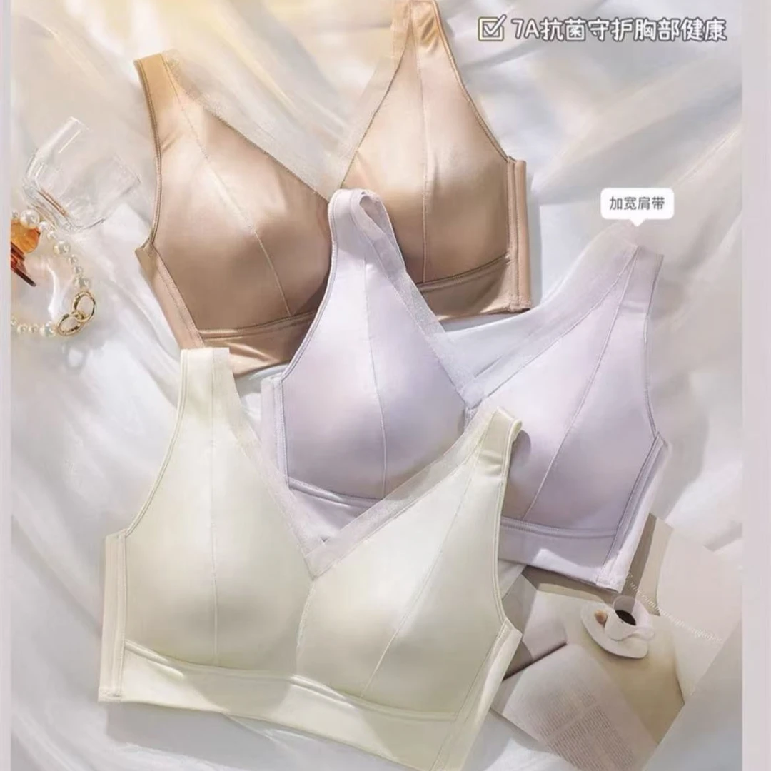 848#女士无痕小胸聚拢轻奢缎面光感舒适内衣固定杯文胸