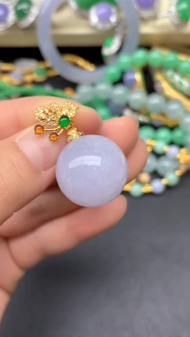 颈饰18K金镶嵌翡翠257-雪姐翡翠天天见