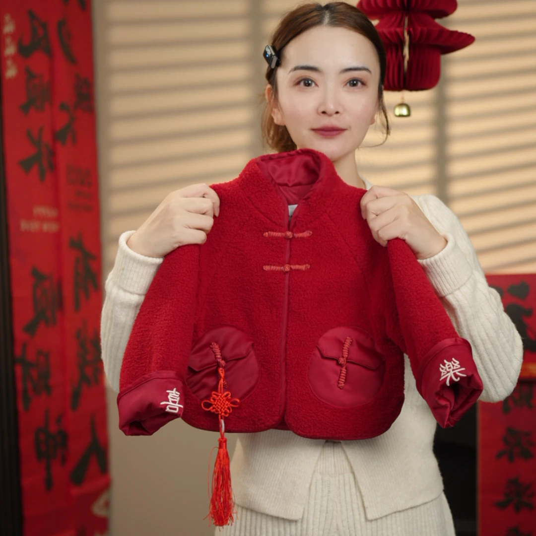 现货  中式冬季红色加厚中国风设计师保暖喜庆拜年服1257秋冬