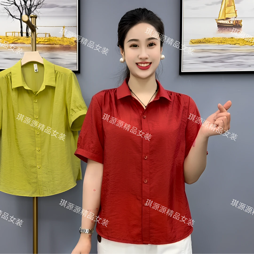 夏季新款时尚洋气百搭休闲百搭气质宽松显瘦短袖衬衣女511款