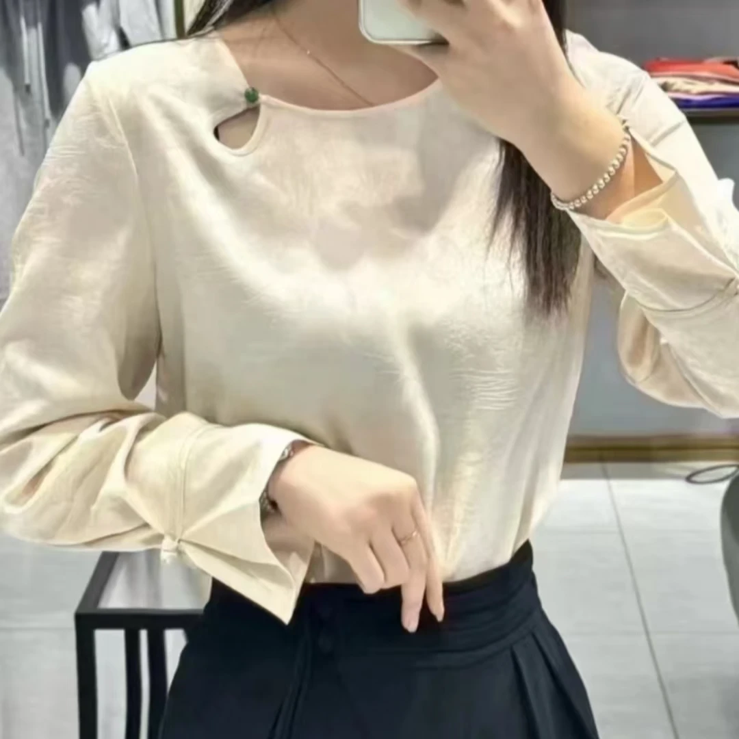 【此春843】新中式春新款水滴领国风复古圆领设计净版宽松衬衫女