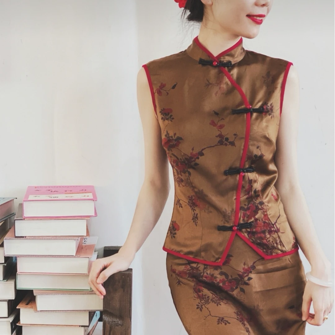 LHMknk1画报夫人原创自制国风显瘦复古新中式旗袍两件套 玉如君