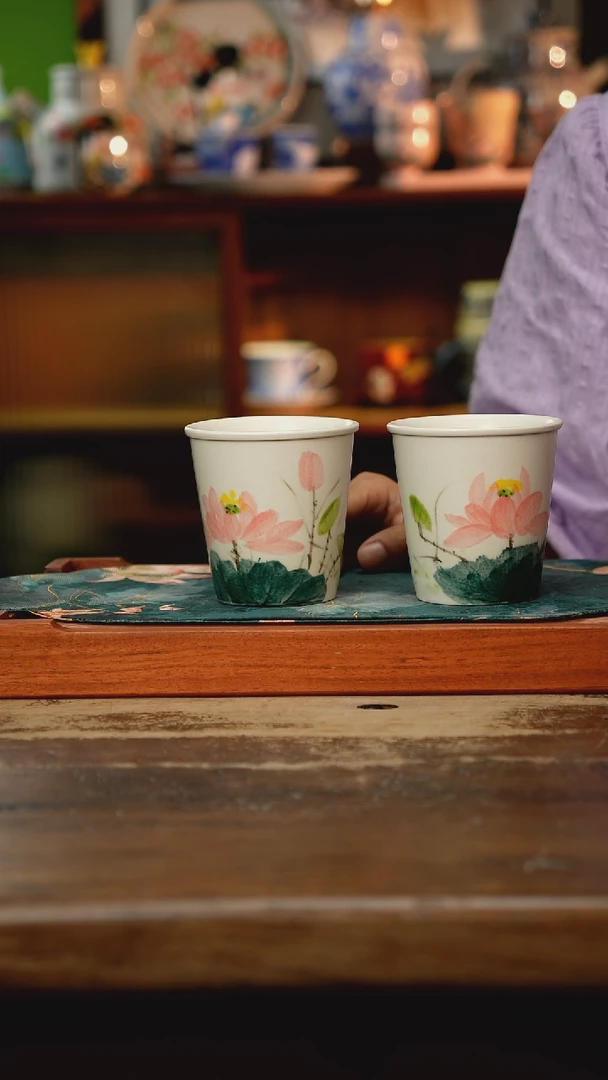 杯子景德镇纯手工釉下彩精品茶具水杯
