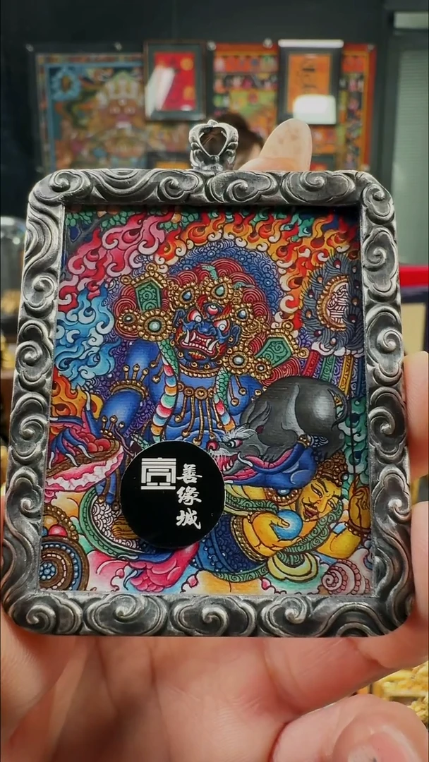 吊坠壹善缘城手绘唐卡黑C