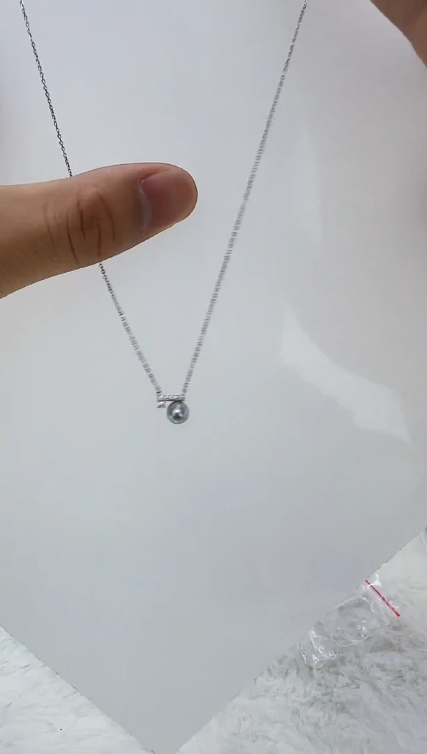 银S925镶嵌海水珍珠DA海水灰珠吊坠6-7 y098