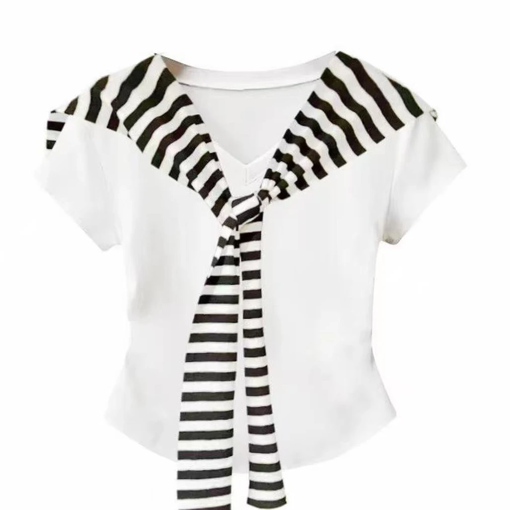 <猪猪家>假两件针织衫背心黑白假两件条纹披肩气质夏季544