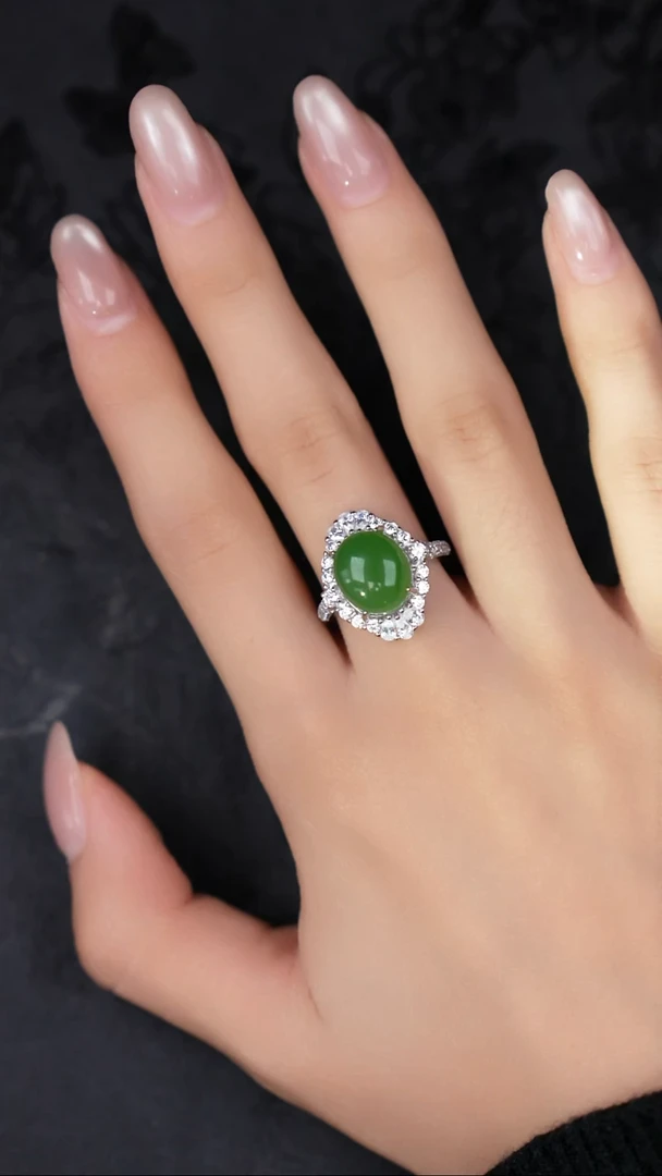 银S925镶嵌戒指和田玉（碧玉）俄碧 工厂抛货 不退不换 多样性发其1