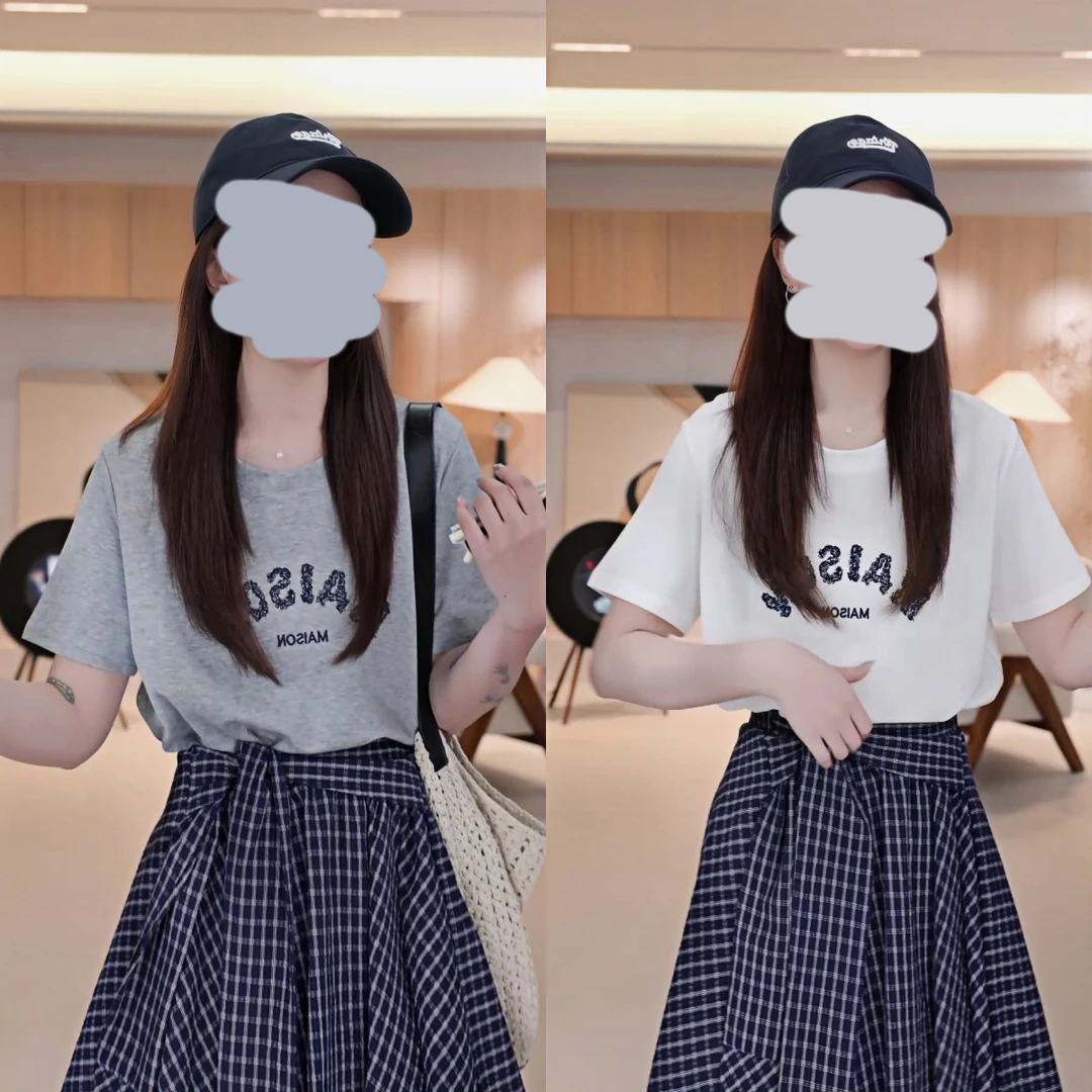 夏季新款INS潮显瘦小个子百搭刺绣字母圆领t恤女新款灰色短袖上衣