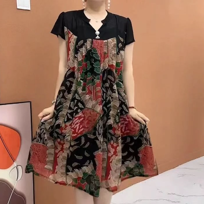 高级潮流韩版宽松减龄短袖连衣裙夏季中长款洋气百搭短袖新款裙子