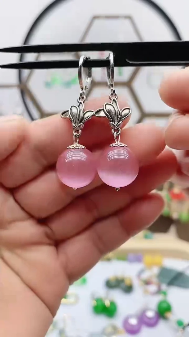 未镶嵌变石猫眼耳饰83