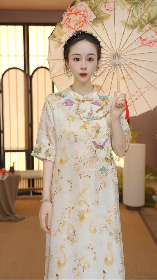 2025新中式改良中式斜襟夏季女装宽松连衣裙FB2506206