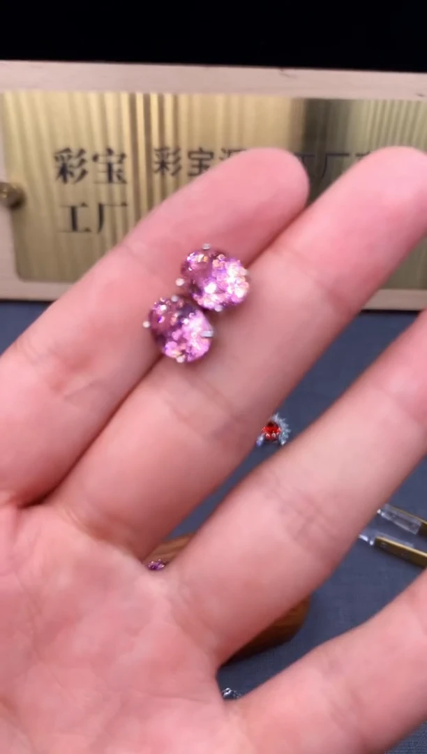 碧玺耳钉银S925镶嵌8887