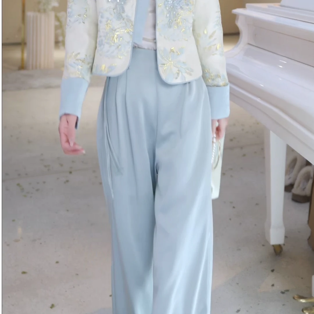 【北栀】缎料国风休闲裤子812387