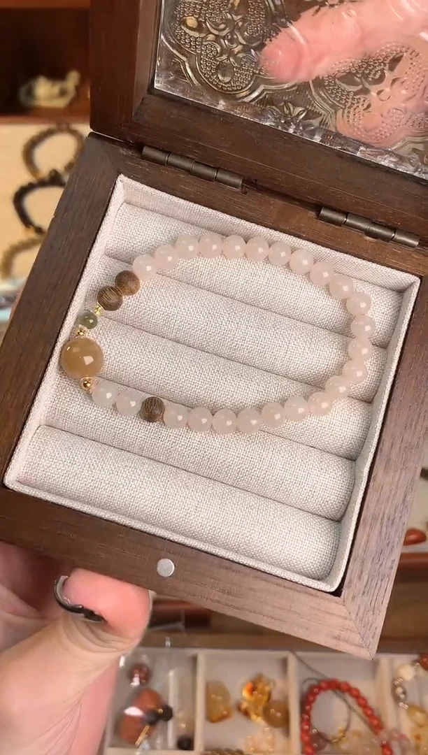 【闪购商品】和田玉手链未镶嵌藕粉和田玉顶珠糖玉单圈