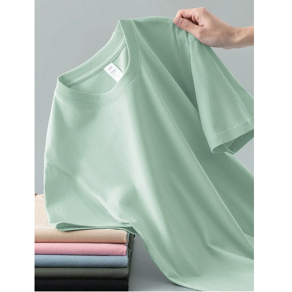 约文库费高端时尚纯棉短袖男夏季圆领半袖上衣男士纯色休闲体恤衫