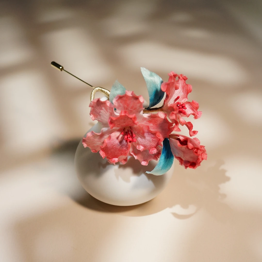 古风绒花发簪 小师妹[梅子物语]原创绒花非遗胸针日常百搭