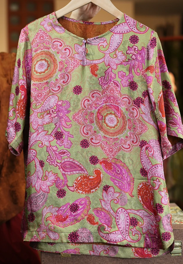 《达人专属》粉霞织韵优雅复古气质休闲显瘦宽松百搭短上衣1230