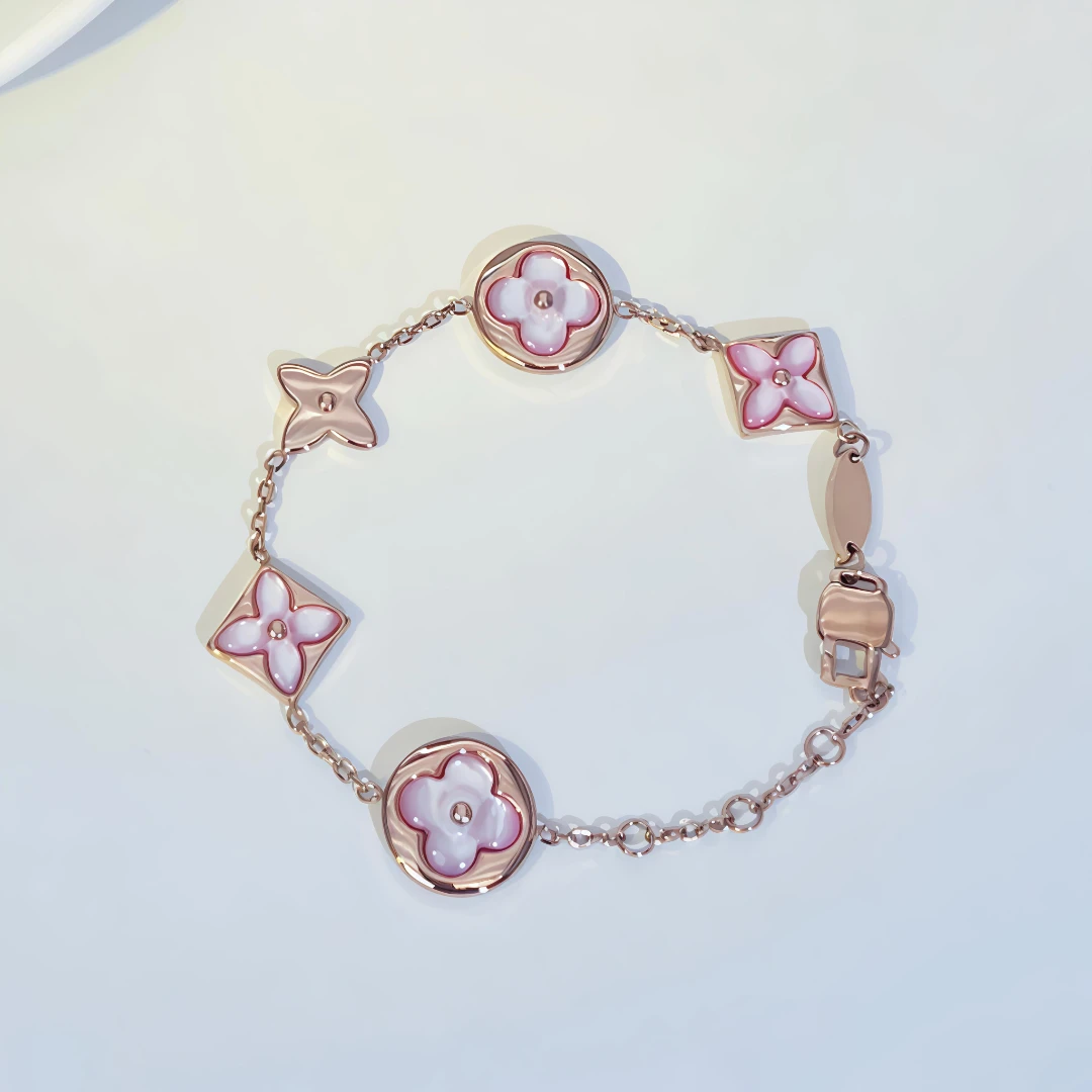 粉老花四叶草手链设计轻奢气质 8218