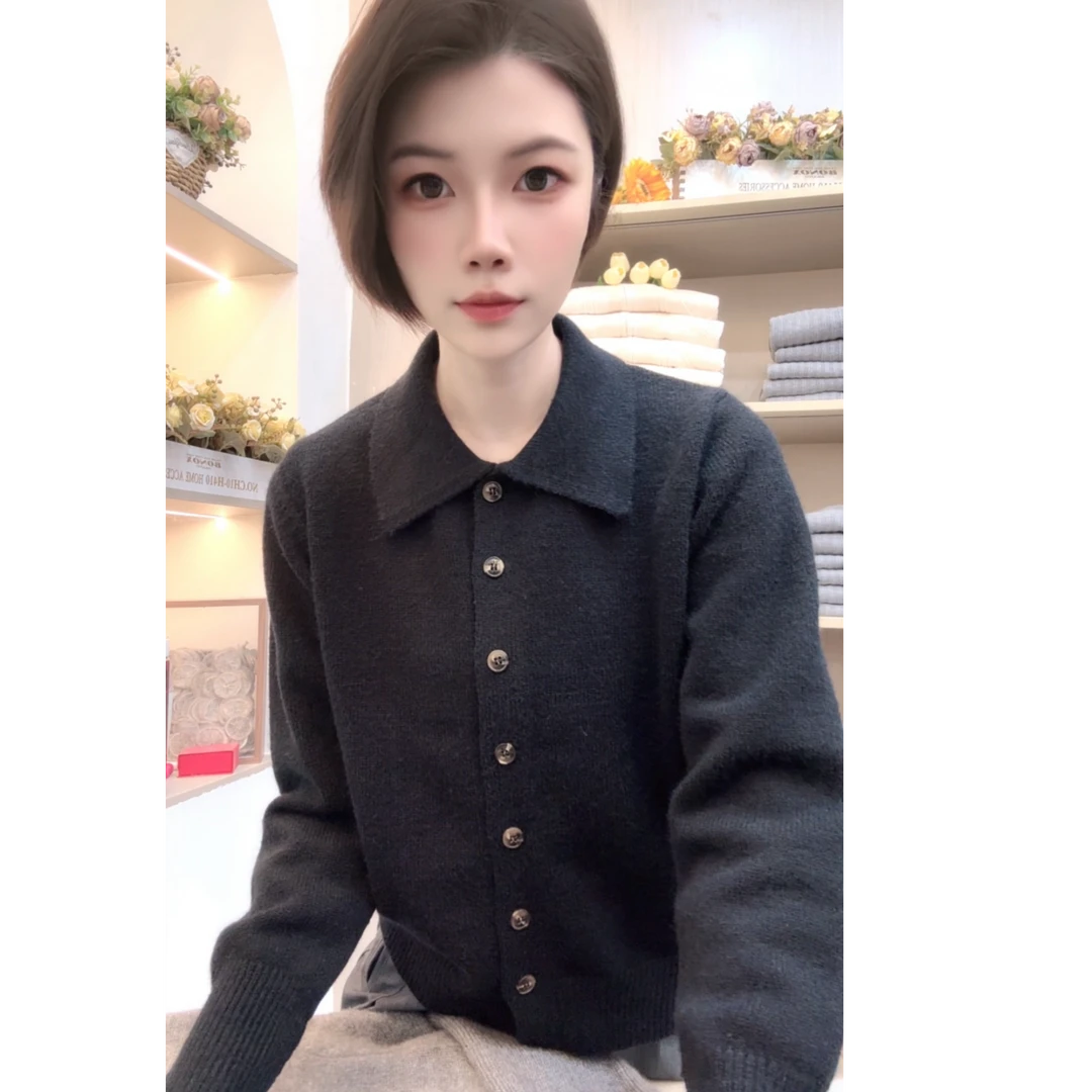 [编码A93]妮妮家纯色翻领宽松百搭长袖针织女厚