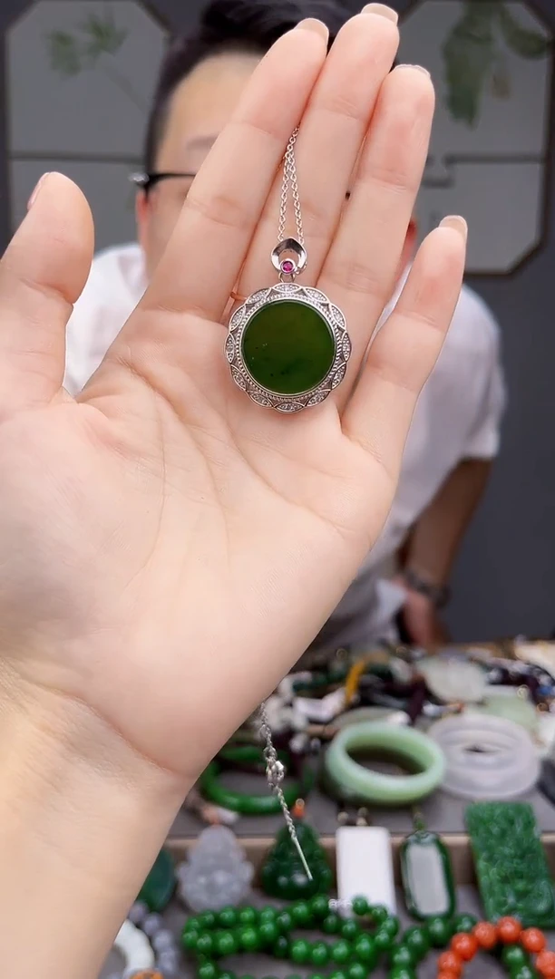 颈饰银S925镶嵌和田玉多样性发货拍一发一