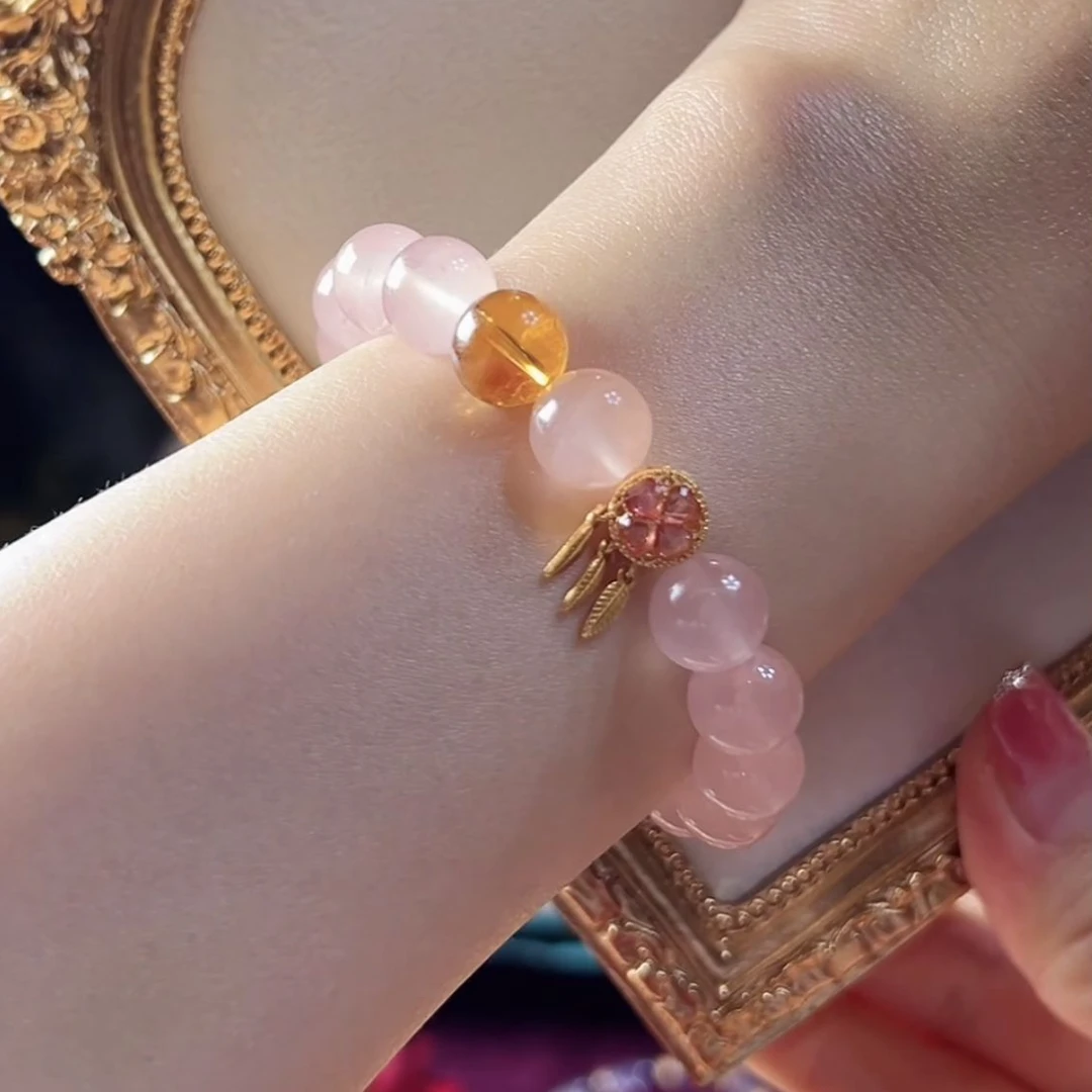 福玺阁原创 （双鱼天秤摩羯）粉水晶配捕梦网黄塔晶