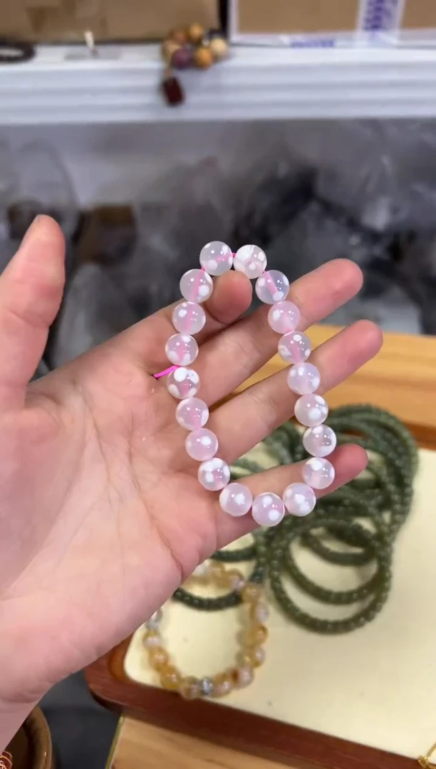 【闪购商品】玛瑙/玉髓手链未镶嵌樱花玛瑙圆珠手串[0634]