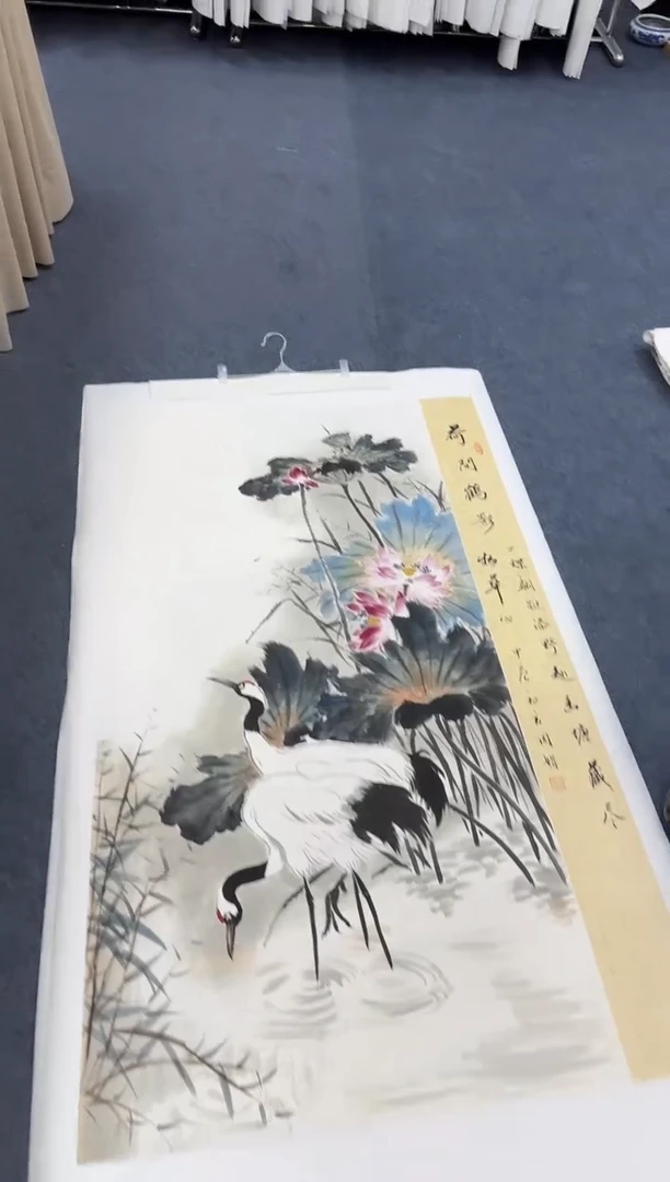 国画荷间鹤影同类型随机