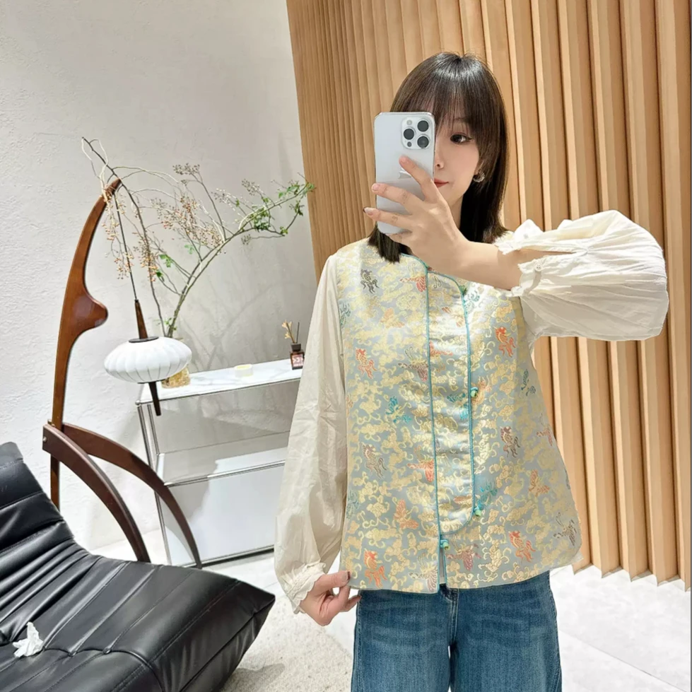 【褚培培自制】 春夏超级好看设计感洋气时尚国风马甲气质女士上衣