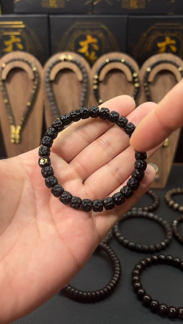 椰蒂手串黑金8*7椰蒂无相手串镶标款