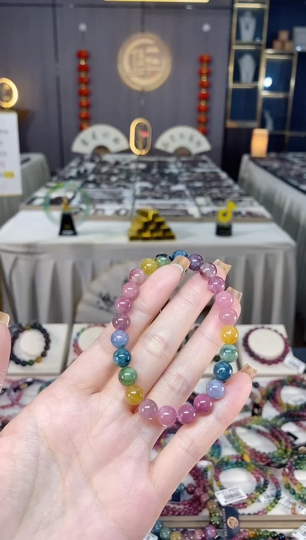 未镶嵌老矿碧玺色标彩虹单圈手串7mm+碧玺dan多样性发货一条