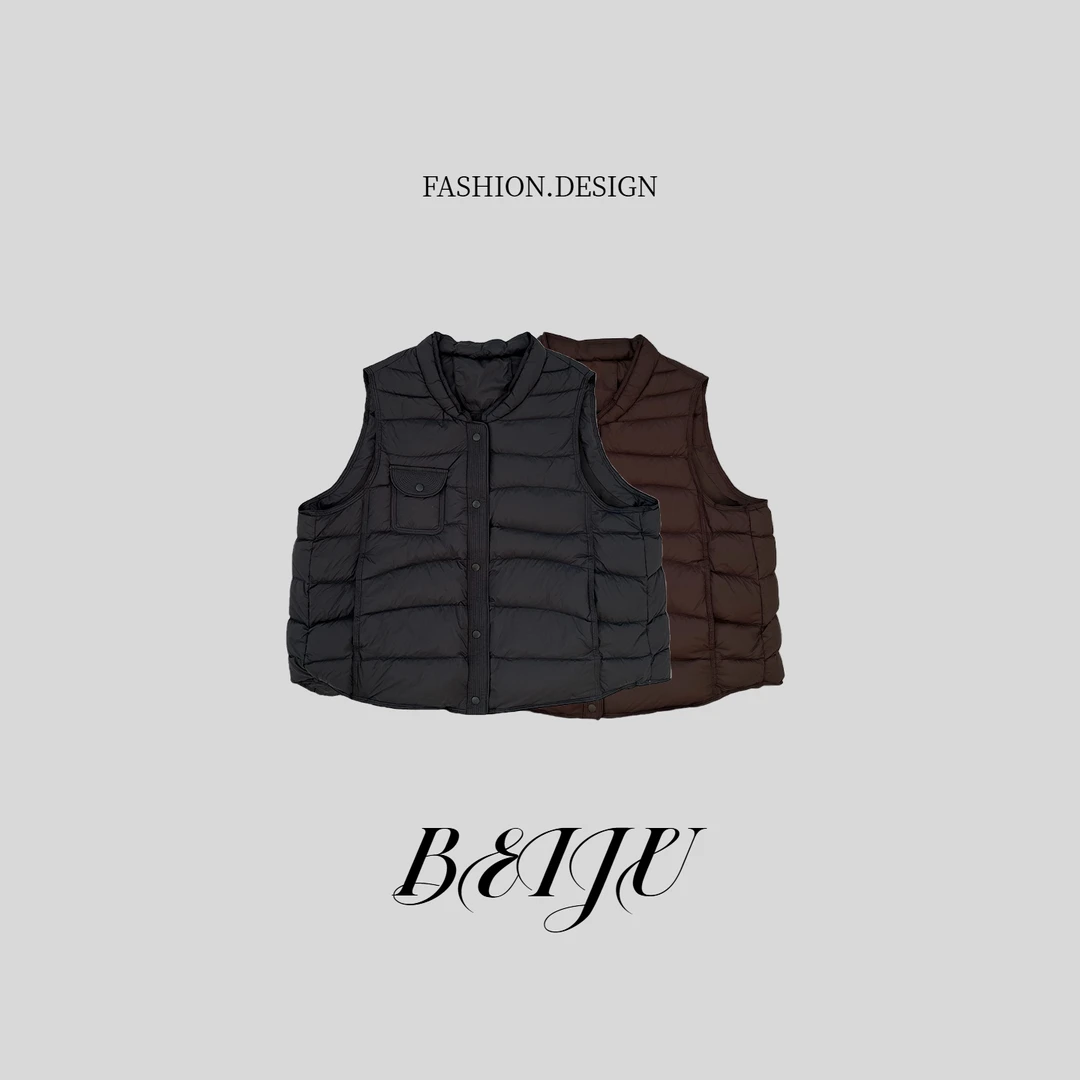 BEIJU 【暖冬纪事】时尚无袖羽绒背心百搭保暖90白鸭绒马甲女5037