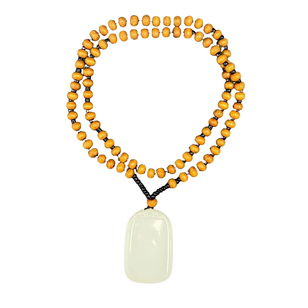 【符老板】y2053-国风羊油白无事牌石英质玉吊坠-赠礼盒-配PJ5