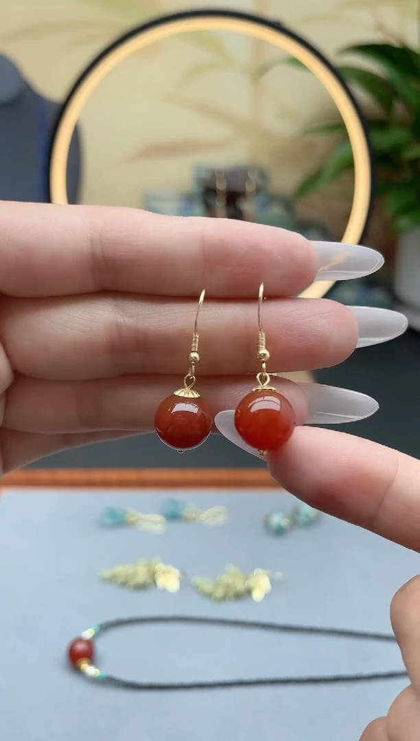 玛瑙/玉髓耳饰银S925镶嵌916