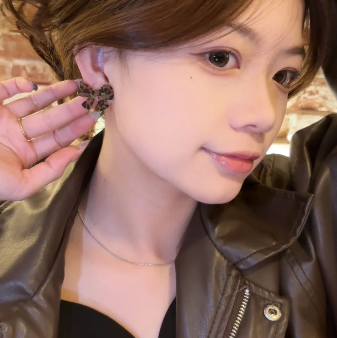 合金布艺耳饰 秋冬氛围感豹纹美拉德蝴蝶结耳钉