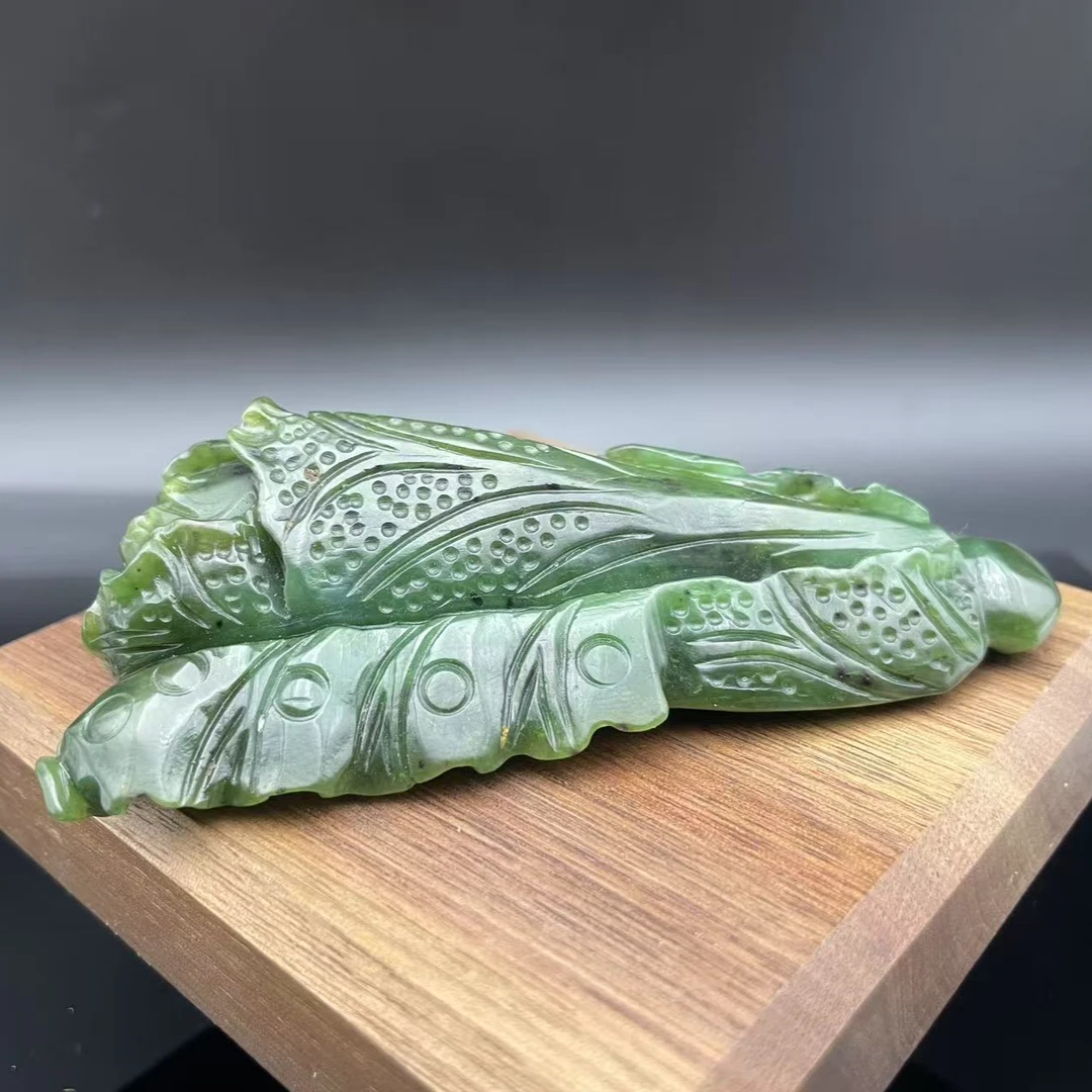 和田玉碧玉白菜摆件大手把